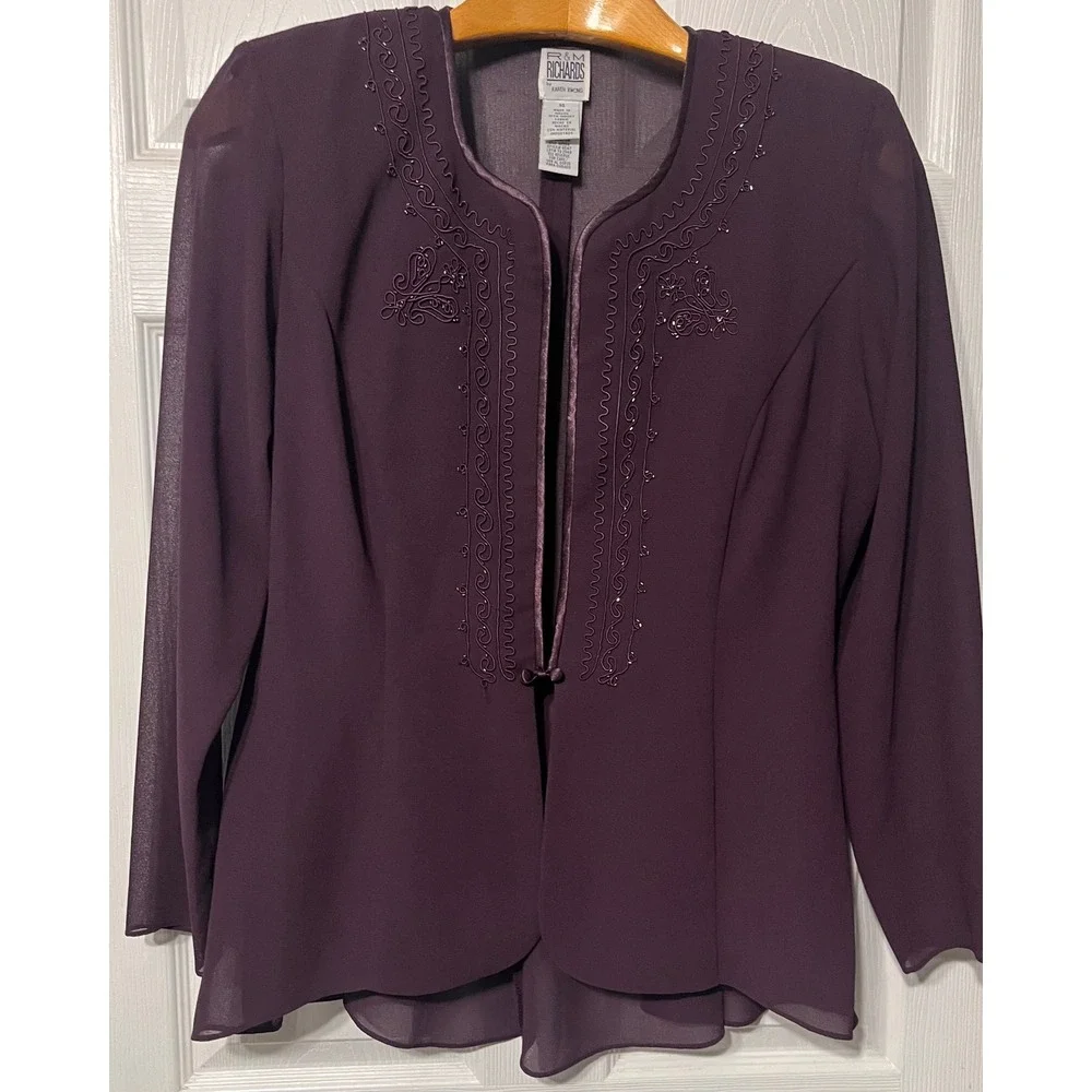 RM Richards Karen Kwong Womens 14 Plum Purple Beaded Jacket Dress Set Wedding